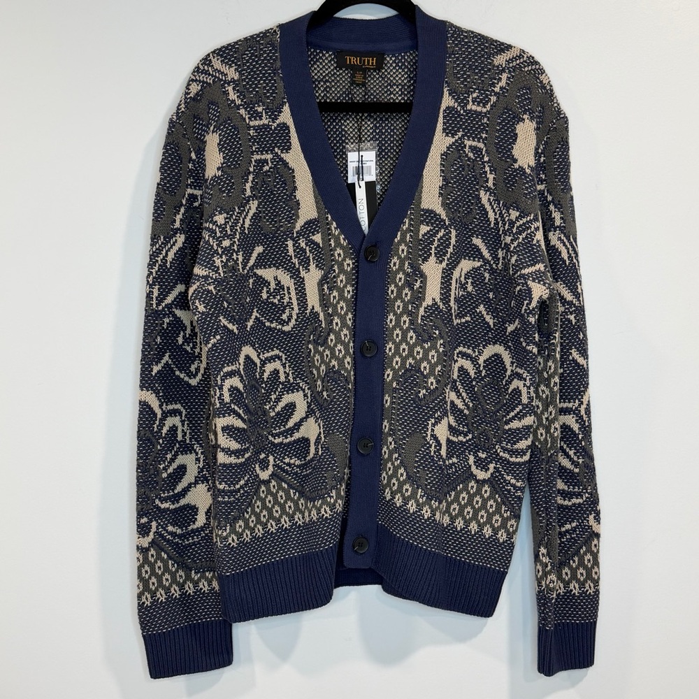 TRUTH by Republic Men’s Knit Cardigan Sweater Floral V-Neck Button Front Sz S/P